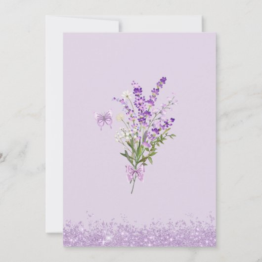 水彩紫色の蝶の赤ちゃん女の子赤ちゃんシャワー 招待状 (裏面)