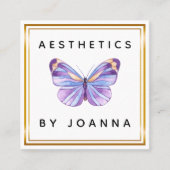 水彩紫色の蝶金ゴールド美縁ど学 スクエア名刺 (正面)