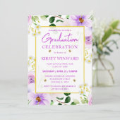 水彩紫色の魔法の花の卒業 招待状 (スタンド正面)