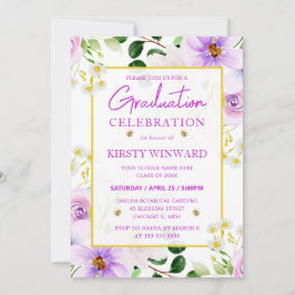 水彩紫色の魔法の花の卒業 招待状