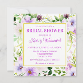 水彩紫色の魔法の花ブライダルシャワー 招待状