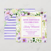 水彩紫色の魔法の花誕生日 招待状 (正面/裏面)