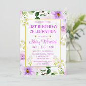 水彩紫色の魔法の花誕生日 招待状 (スタンド正面)