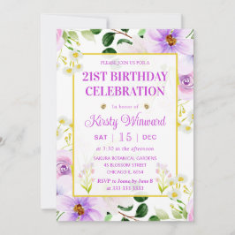 水彩紫色の魔法の花誕生日 招待状