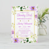水彩紫色の魔法の花21歳の誕生日 招待状 (スタンド正面)