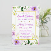 水彩紫色の魔法の花Sweet sixteen 招待状 (スタンド正面)
