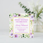 水彩紫色の魔法の花Sweet sixteen 招待状 (スタンド正面)