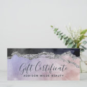 水彩紫色の黒銀のギフト証明書 (スタンド正面)