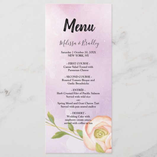 水彩紫色シックフローラ結婚メニュー プログラム (正面)