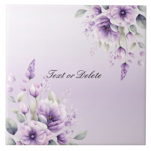 水彩紫色フローラセラミックタイル タイル (正面)