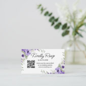 水彩紫色フローラrsvp結婚のqrコード エンクロージャーカード (スタンド正面)