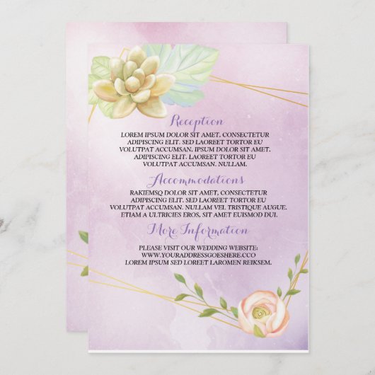 水彩紫色优雅花卉 招待状 (正面/裏面)