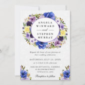 水彩紫色和奶油色花环婚礼 招待状 (正面)