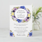 水彩紫色和奶油色花环婚礼 招待状 (スタンド正面)