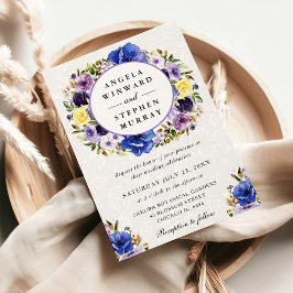 水彩紫色和奶油色花环婚礼 招待状