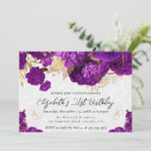 水彩紫色和金色花卉 21岁生日 招待状 (スタンド正面)