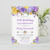水彩紫色和黄色花卉 50岁生日 招待状 (スタンド正面)