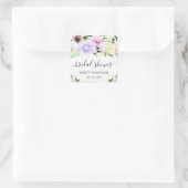 水彩紫色夏季花卉 婚前シャワー スクエアシール (バッグ)