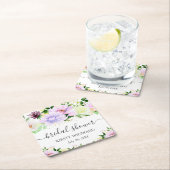 水彩紫色夏季花卉 婚前シャワー スクエアペーパーコースター (インサイチュ)