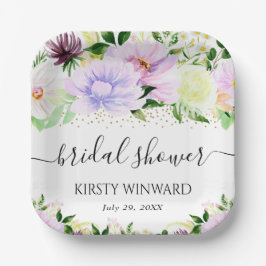 水彩紫色夏季花卉 婚前シャワー ペーパープレート