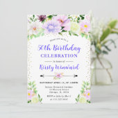 水彩紫色夏花 50歳の誕生日 招待状 (スタンド正面)