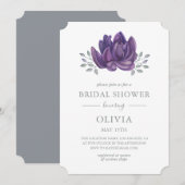 水彩紫色多肉植物。花卉婚前シャワー 招待状 (正面/裏面)