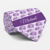 水彩紫色植物花紋單字母徽章 ネクタイ (ロール)