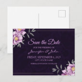 水彩紫色牡丹婚礼请柬 案内ポストカード (正面/裏面)