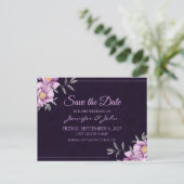 水彩紫色牡丹婚礼请柬 案内ポストカード (スタンド正面)