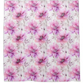 水彩紫色粉色花卉春季图案 シャワーカーテン (正面)