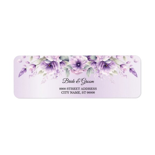 水彩紫色花卉回信地址标签 ラベル (正面)