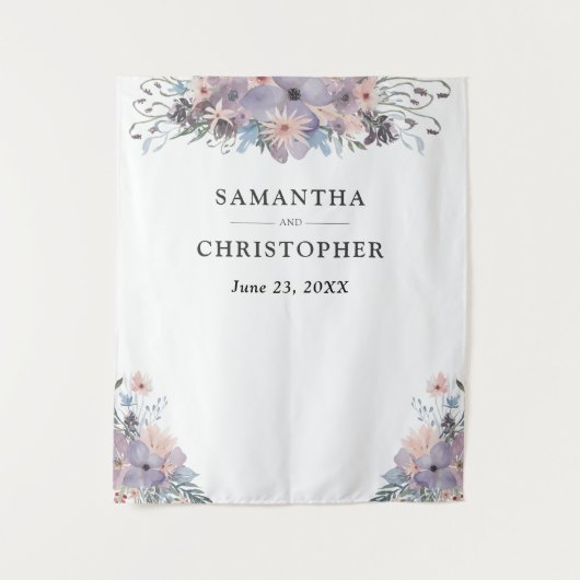 水彩紫色花卉婚礼照片背景 タペストリー (正面)