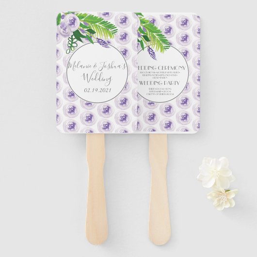 水彩紫色花卉罂粟玫瑰婚礼圆扇 ハンドファン (正面&裏面)