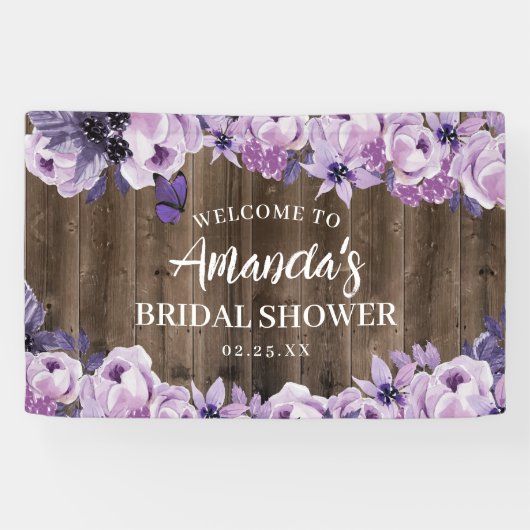 水彩紫色花卉農村風木製結婚前祝賀会 横断幕 (横)