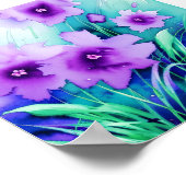 水彩紫色花 ポスター (角)