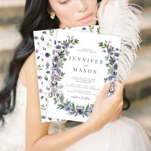 水彩紫花園結婚式招待状