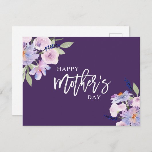 水彩紫花幸せな母の日 シーズンポストカード (正面/裏面)