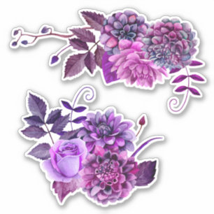 水彩紫花薄紫園フローラ シール
