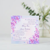 水彩紫薄紫花招待状カード 招待状 (スタンド正面)