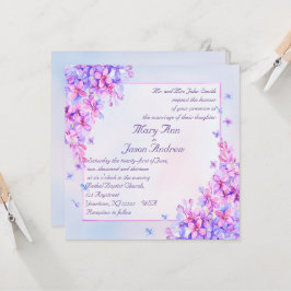 水彩紫薄紫花招待状カード 招待状