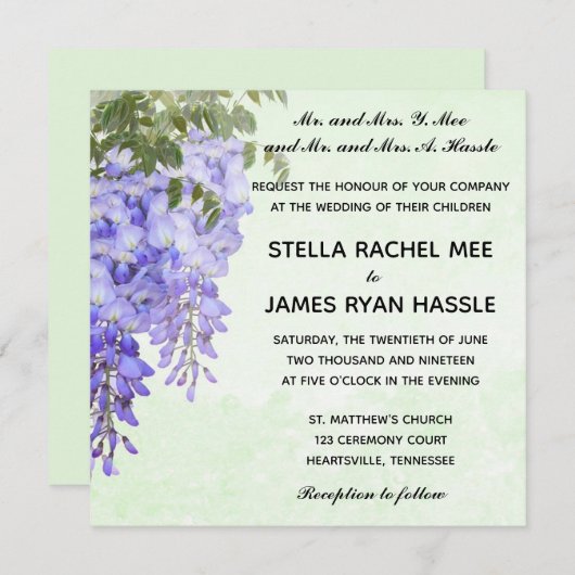 水彩紫藤結婚式招待状 招待状 (正面/裏面)