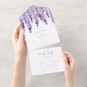 水彩紫藤 ライラック 紫 フラワーのウェディング オールインワン招待状 (貼ってはがせる)