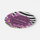 水彩紫虹彩フローラ白黒ストライプ ペーパープレート (アングル)
