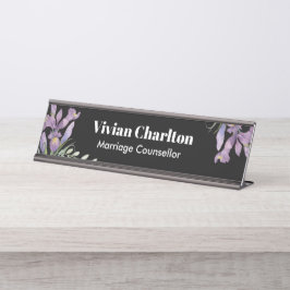 水彩紫虹彩植物性フローラ絵画ズ デスクネームプレート