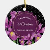 水彩紫虹彩植物水玉模様 セラミックオーナメント (正面)