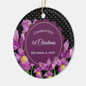 水彩紫虹彩植物水玉模様 セラミックオーナメント (左)