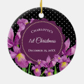 水彩紫虹彩植物水玉模様 セラミックオーナメント (裏面)