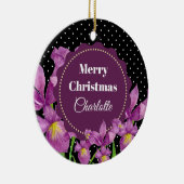 水彩紫虹彩植物水玉模様 セラミックオーナメント (右)