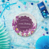 水彩紫虹彩植物水玉模様 ペーパープレート (パーティー)