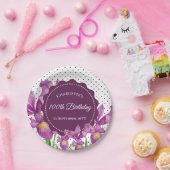 水彩紫虹彩植物水玉模様 ペーパープレート (パーティー)